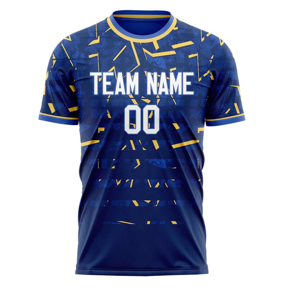 Custom Navy Gold Pattern Soccer Jersey