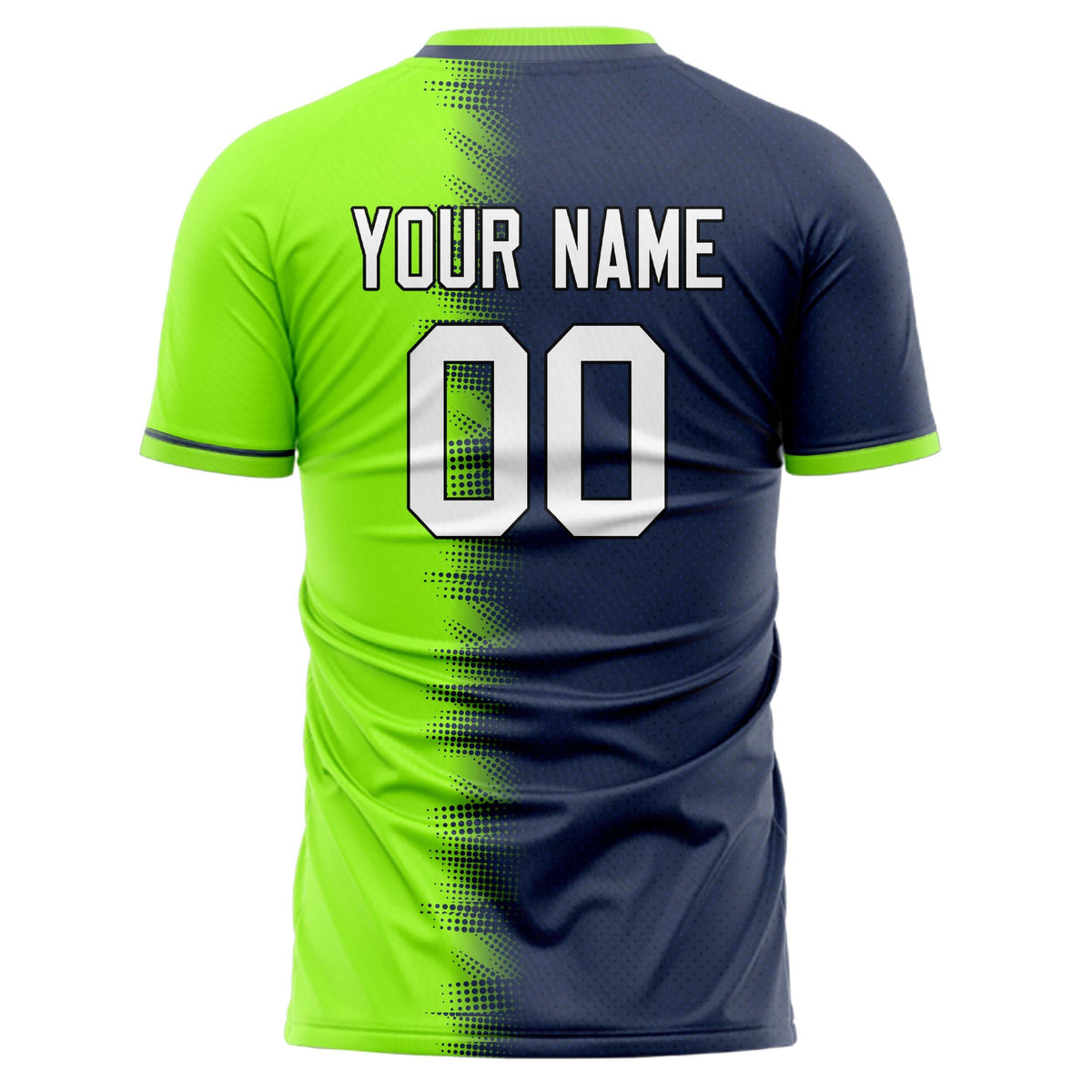 Custom Navy Neon Green Pattern Soccer Jersey