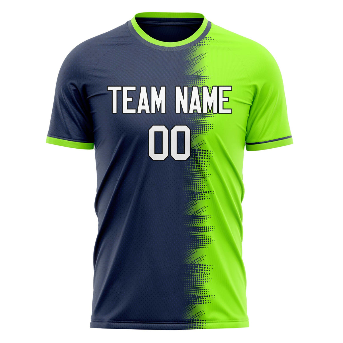 Custom Navy Neon Green Pattern Soccer Jersey