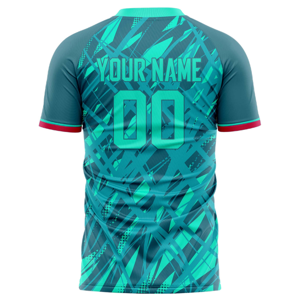 Custom Teal Red Pattern Soccer Jersey