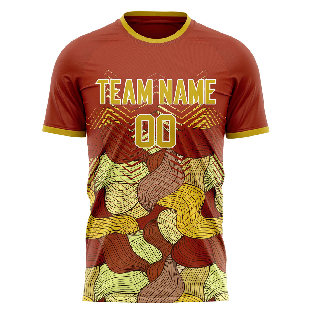 Custom Red Old Gold Pattern Soccer Jersey