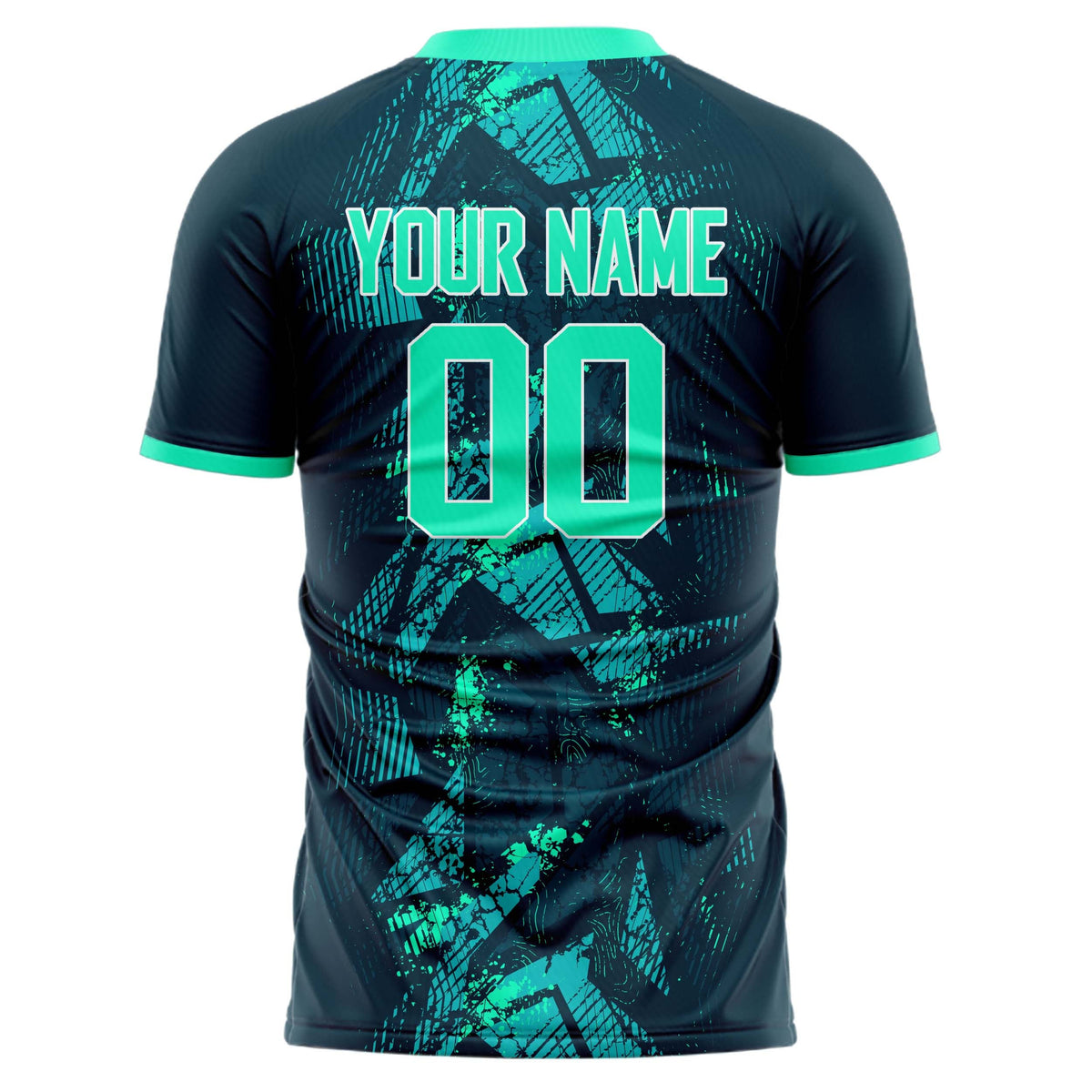 Custom Navy Teal Pattern Soccer Jersey