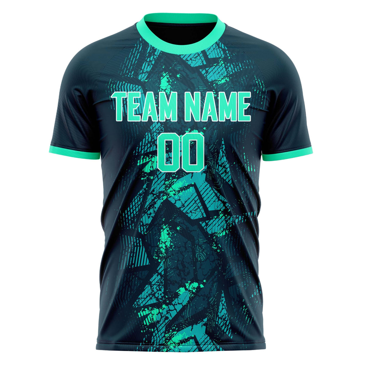 Custom Navy Teal Pattern Soccer Jersey