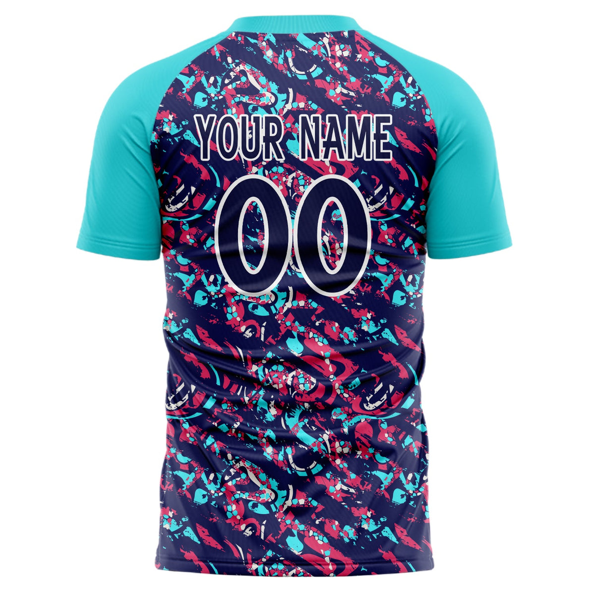 Custom Navy Teal Pattern Soccer Jersey