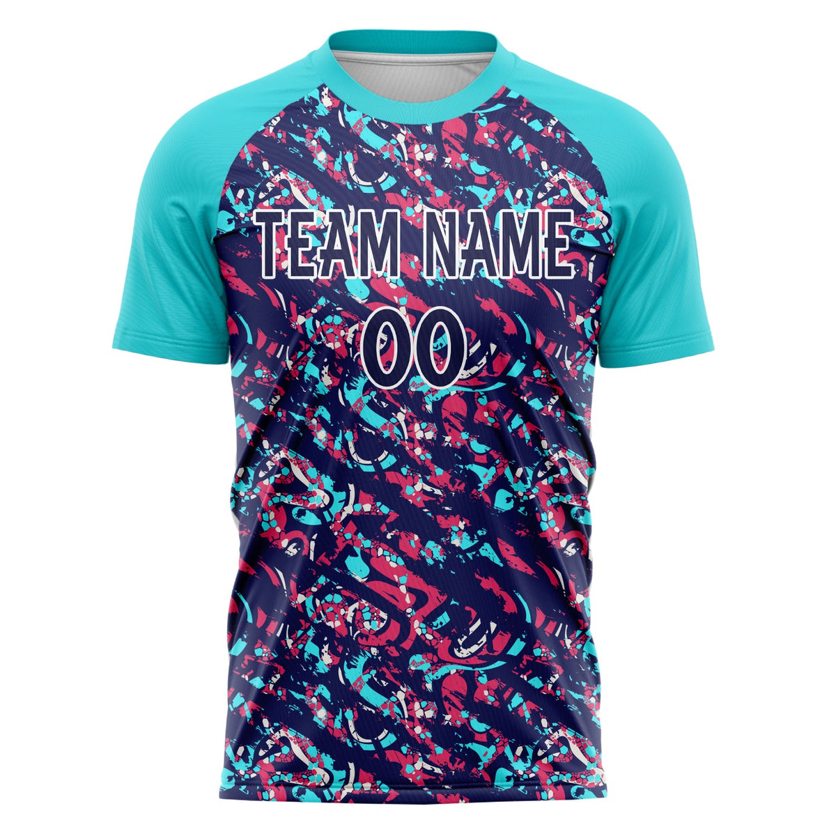 Custom Navy Teal Pattern Soccer Jersey