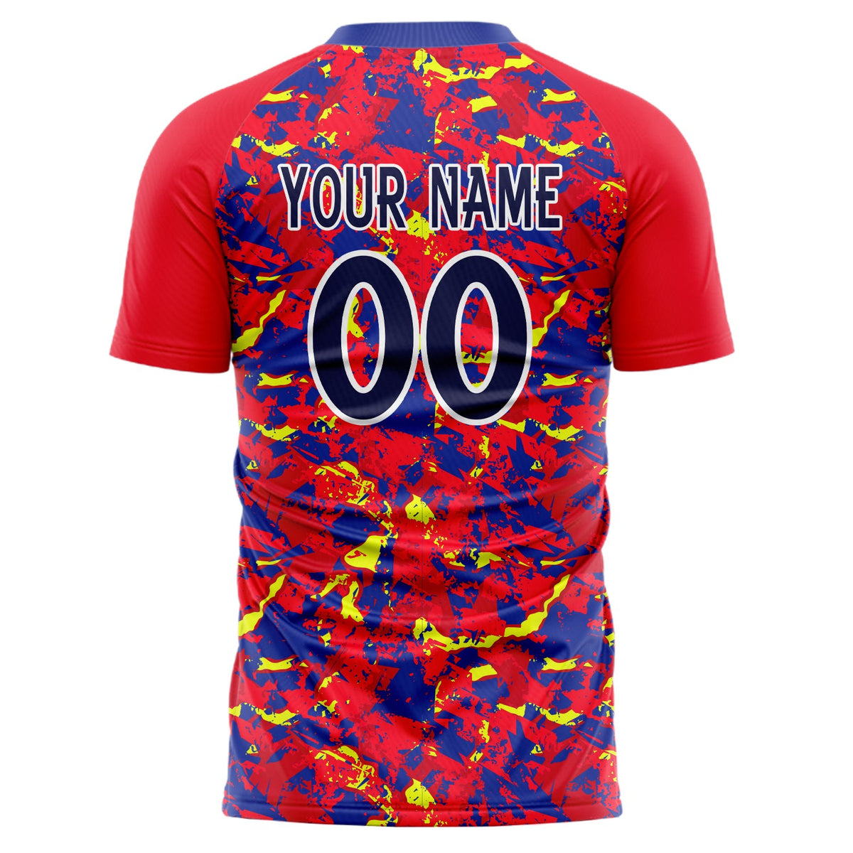 Custom Red Navy Pattern Soccer Jersey