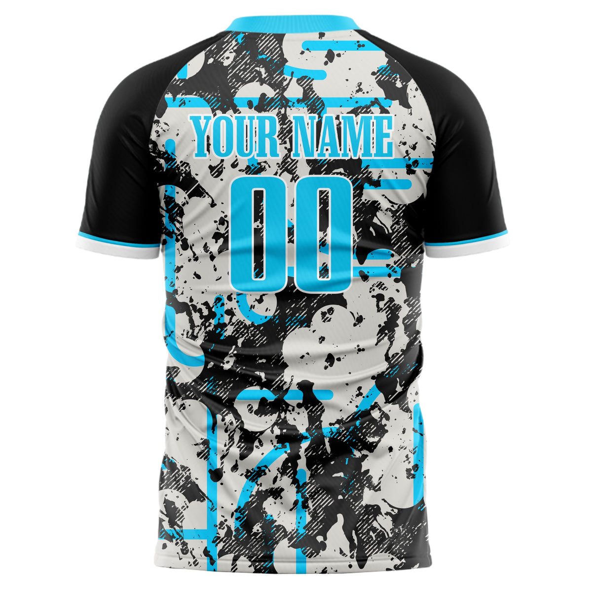 Custom Black Blue Pattern Soccer Jersey