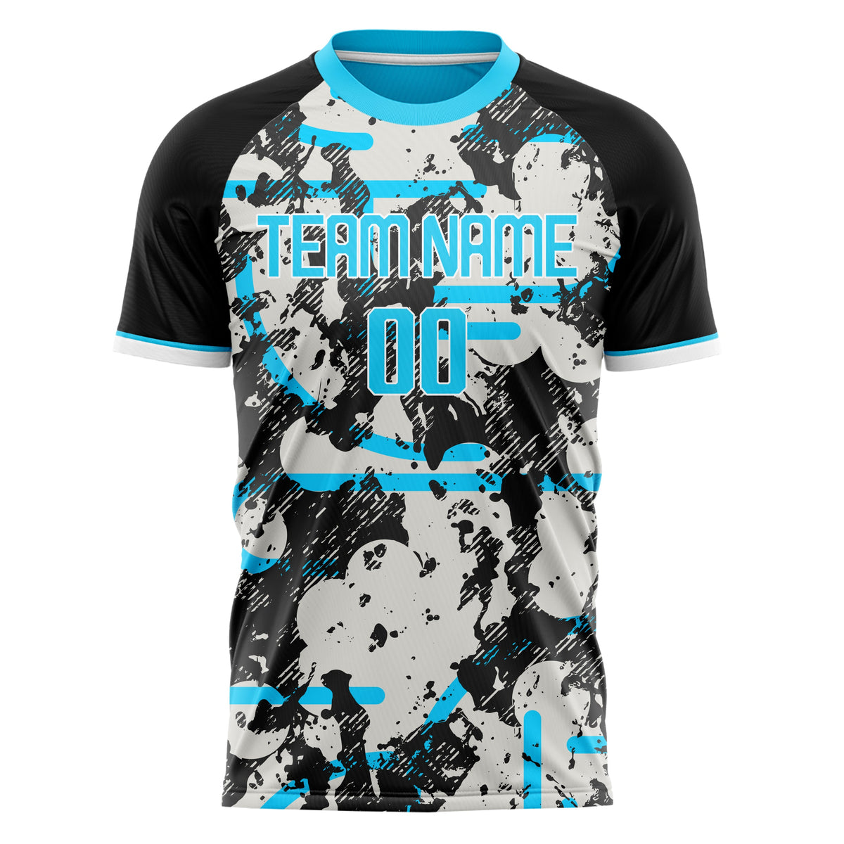 Custom Black Blue Pattern Soccer Jersey