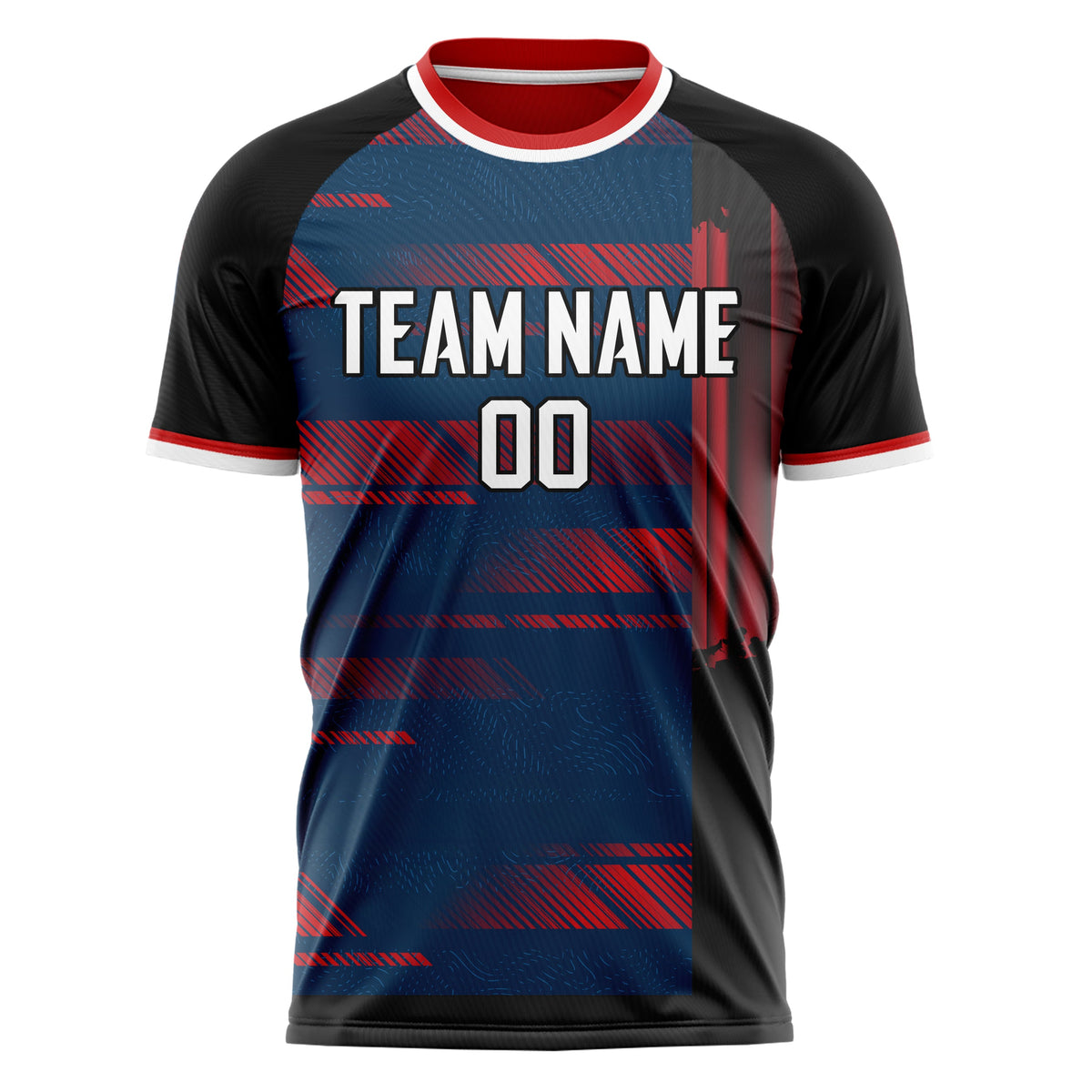 Custom Navy Red Pattern Soccer Jersey