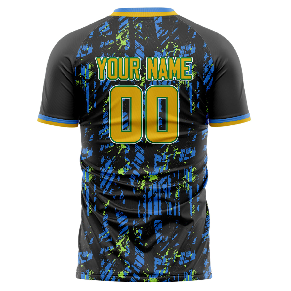 Custom Blue Gold Pattern Soccer Jersey