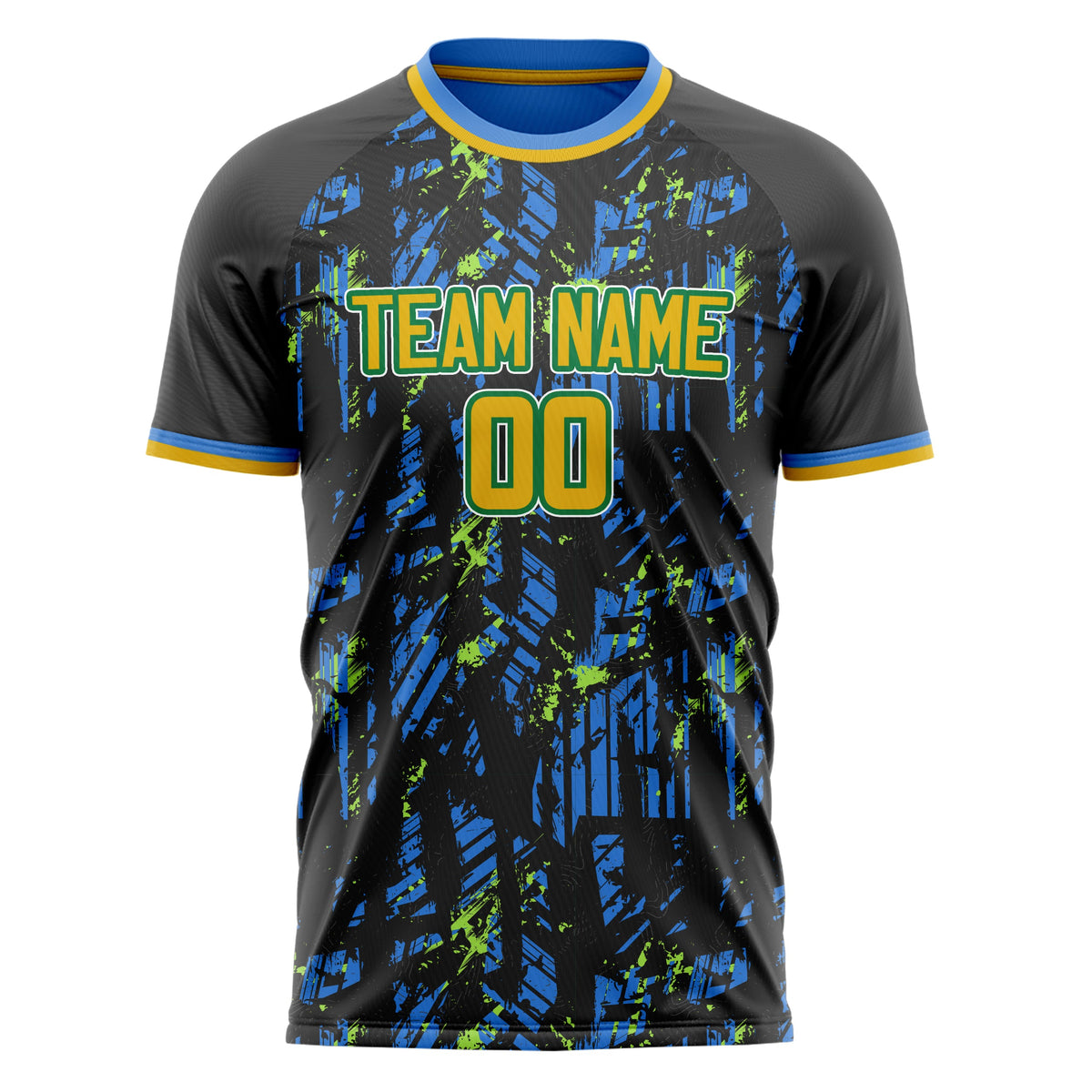 Custom Blue Gold Pattern Soccer Jersey