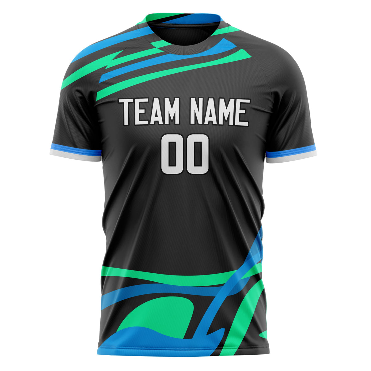 Custom Black Blue Pattern Soccer Jersey