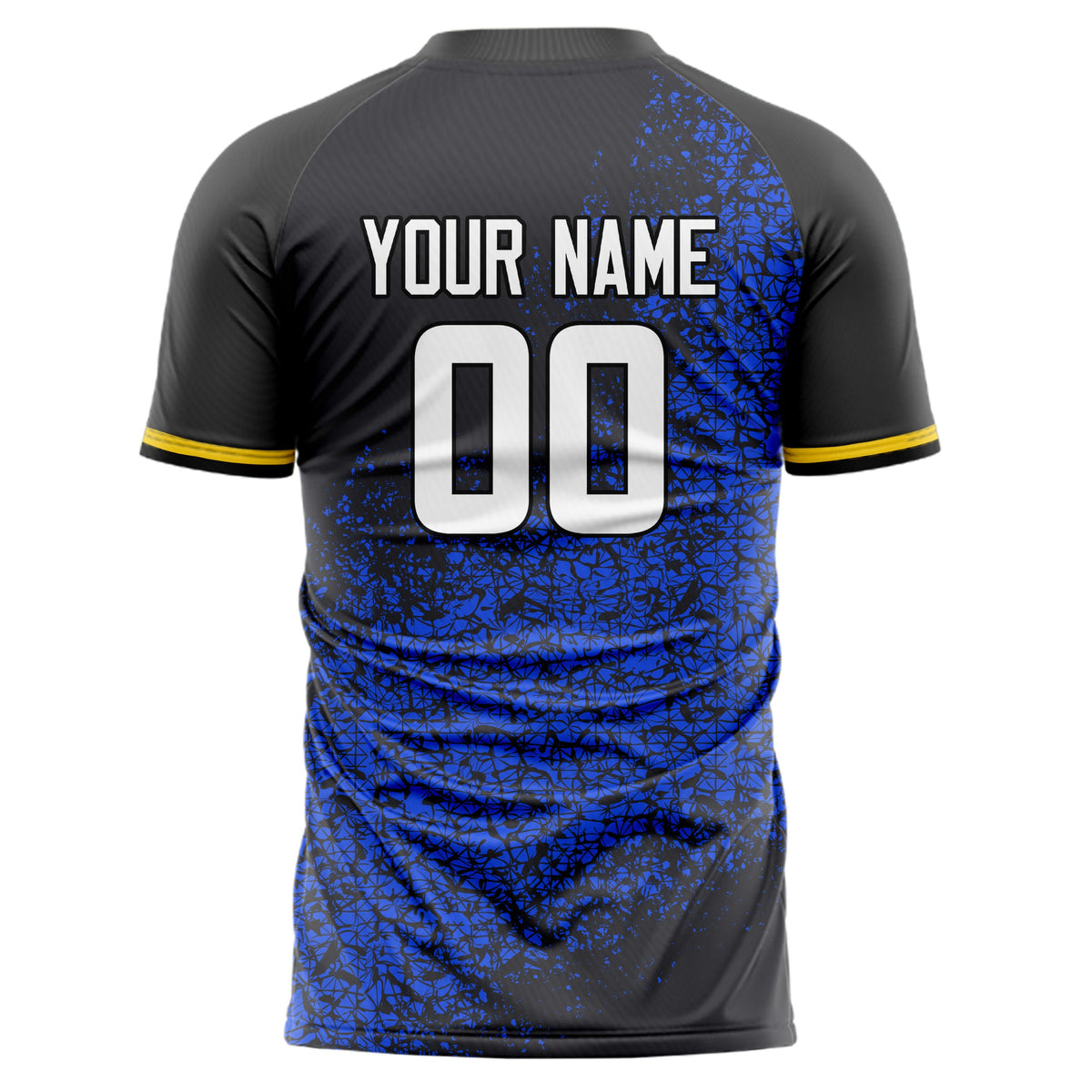 Custom Black Blue Pattern Soccer Jersey