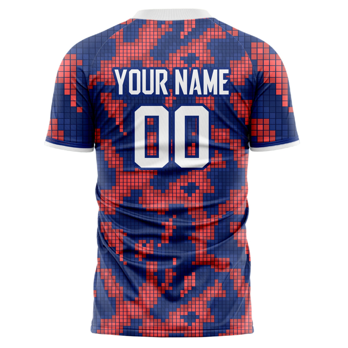 Custom Red Navy Pattern Soccer Jersey