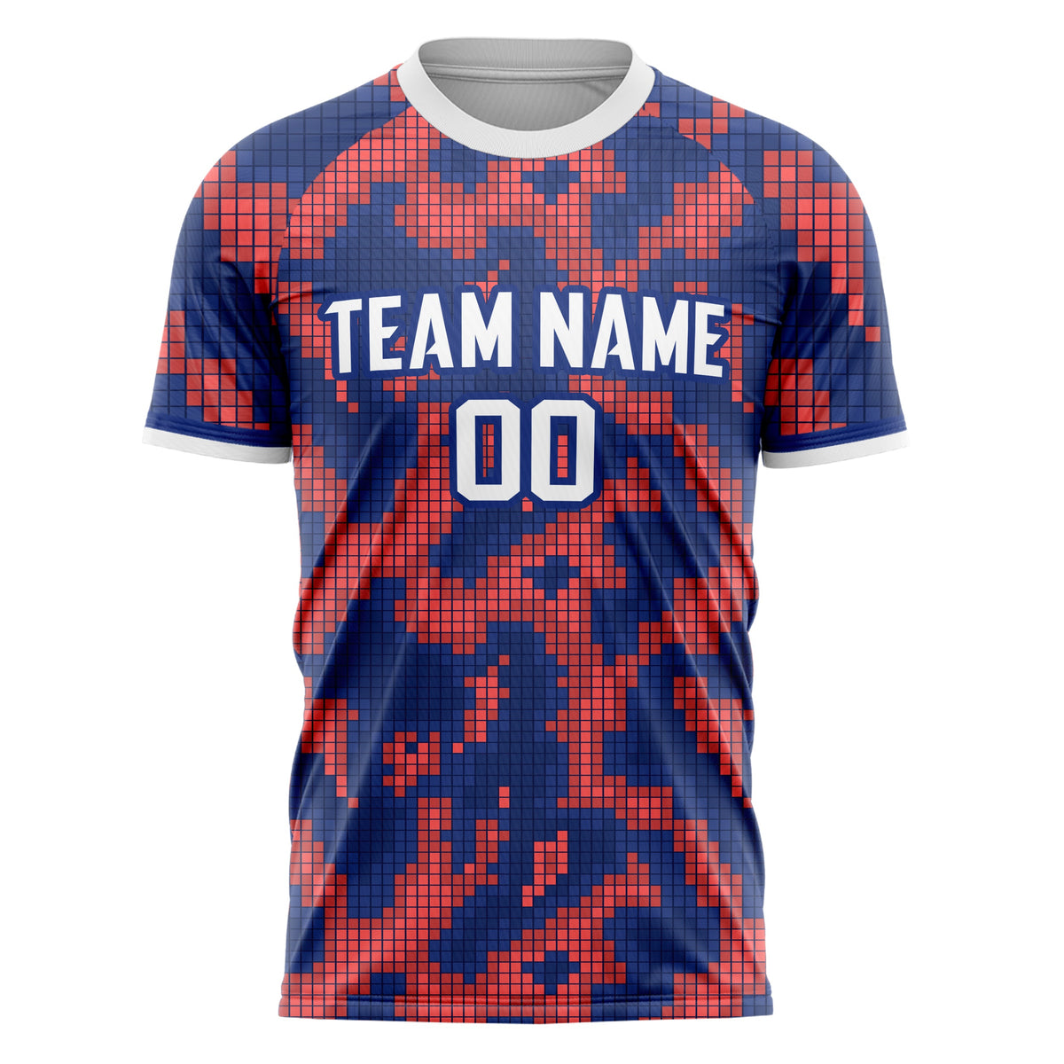 Custom Red Navy Pattern Soccer Jersey