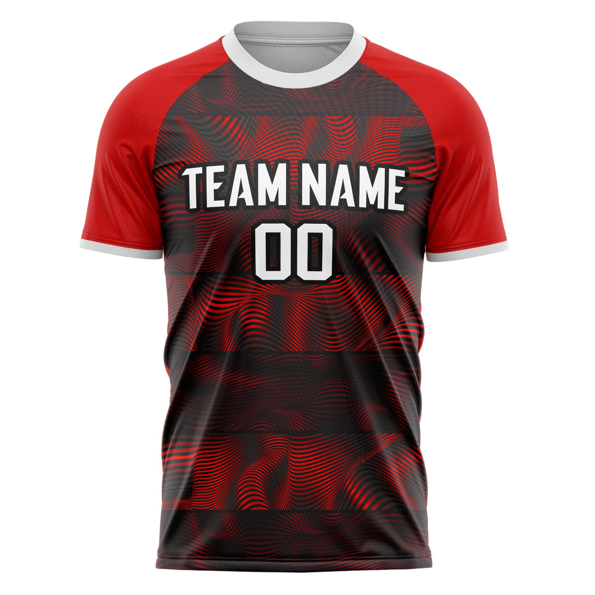 Custom Black Red Pattern Soccer Jersey