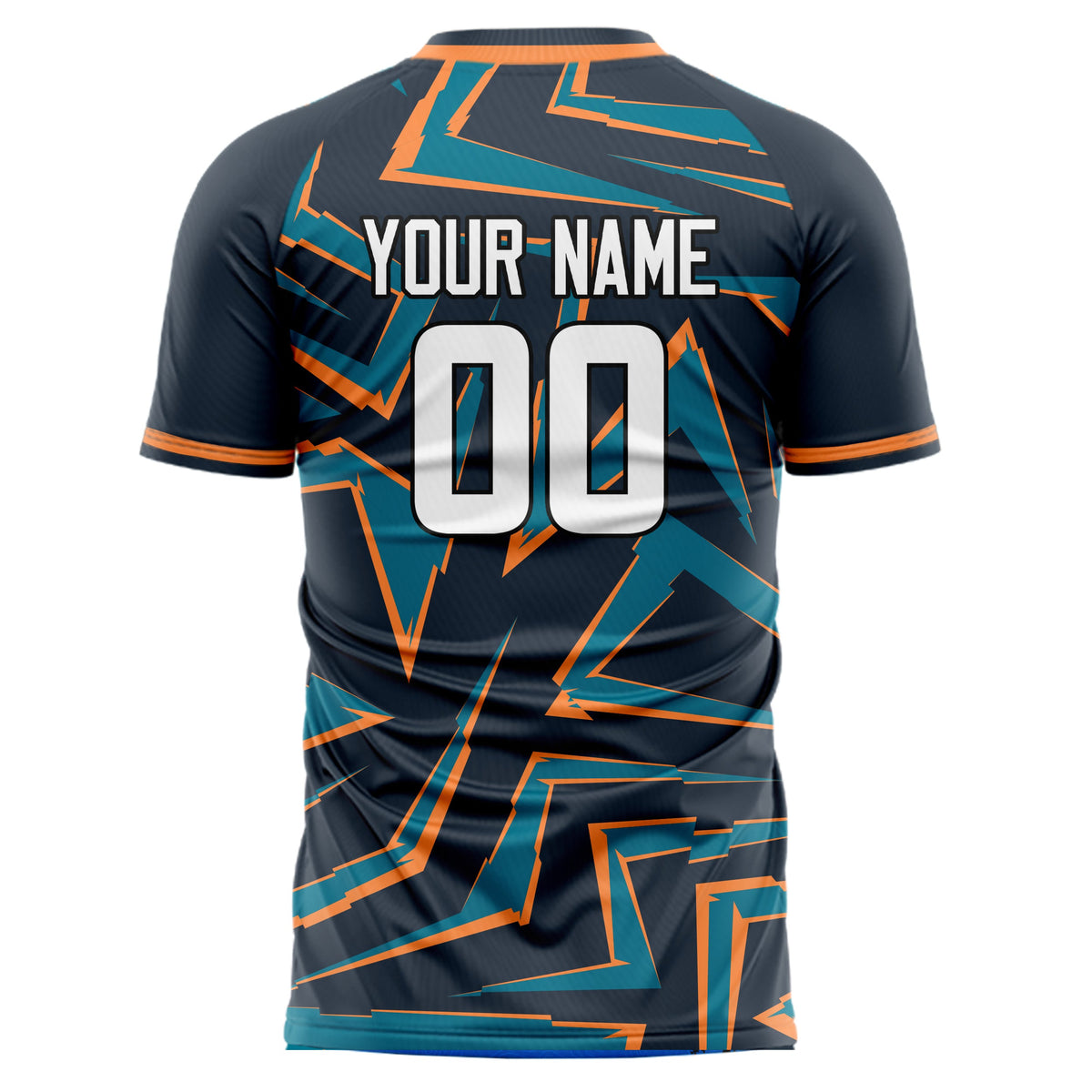 Custom Navy Orange Pattern Soccer Jersey