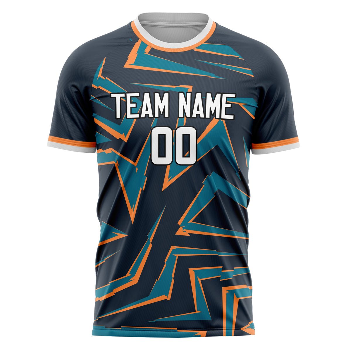 Custom Navy Orange Pattern Soccer Jersey