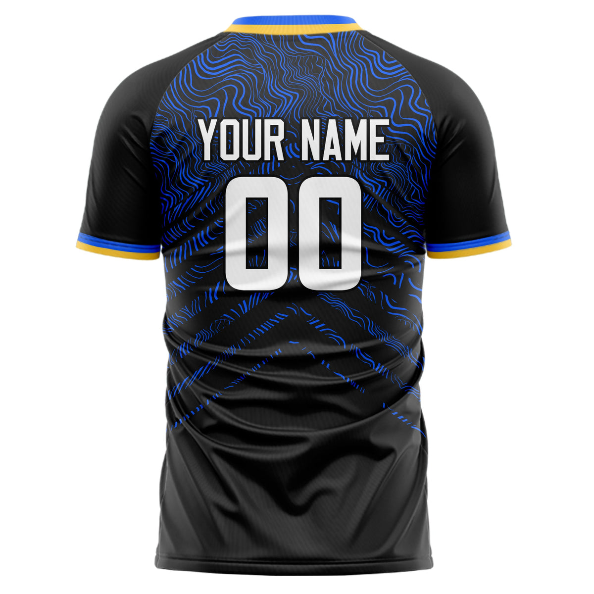 Custom Black Navy Pattern Soccer Jersey