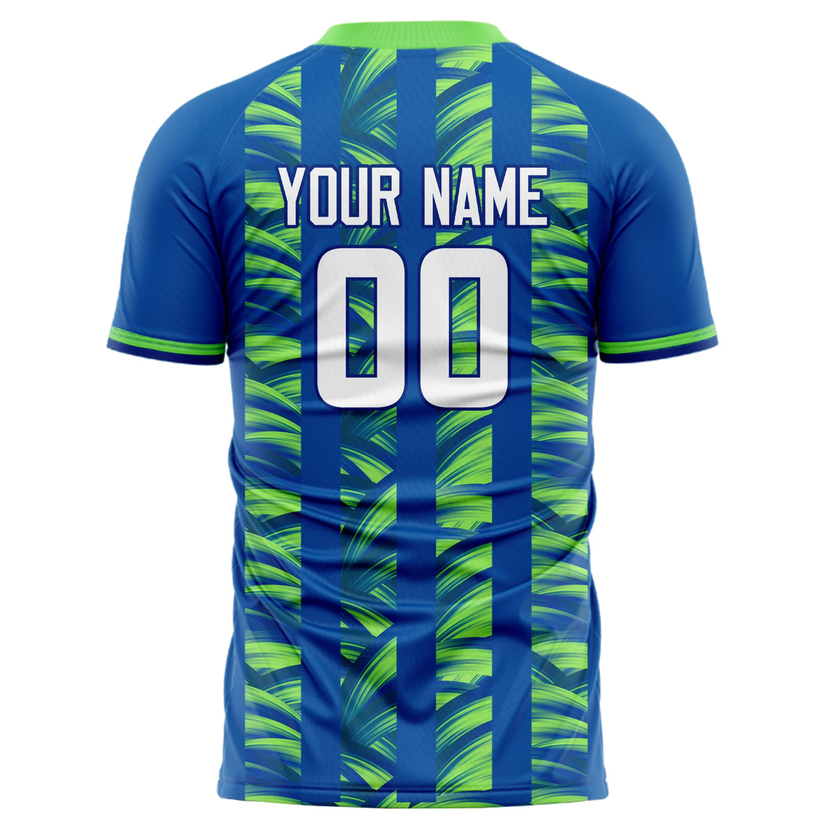 Custom Blue Neon Green Pattern Soccer Jersey