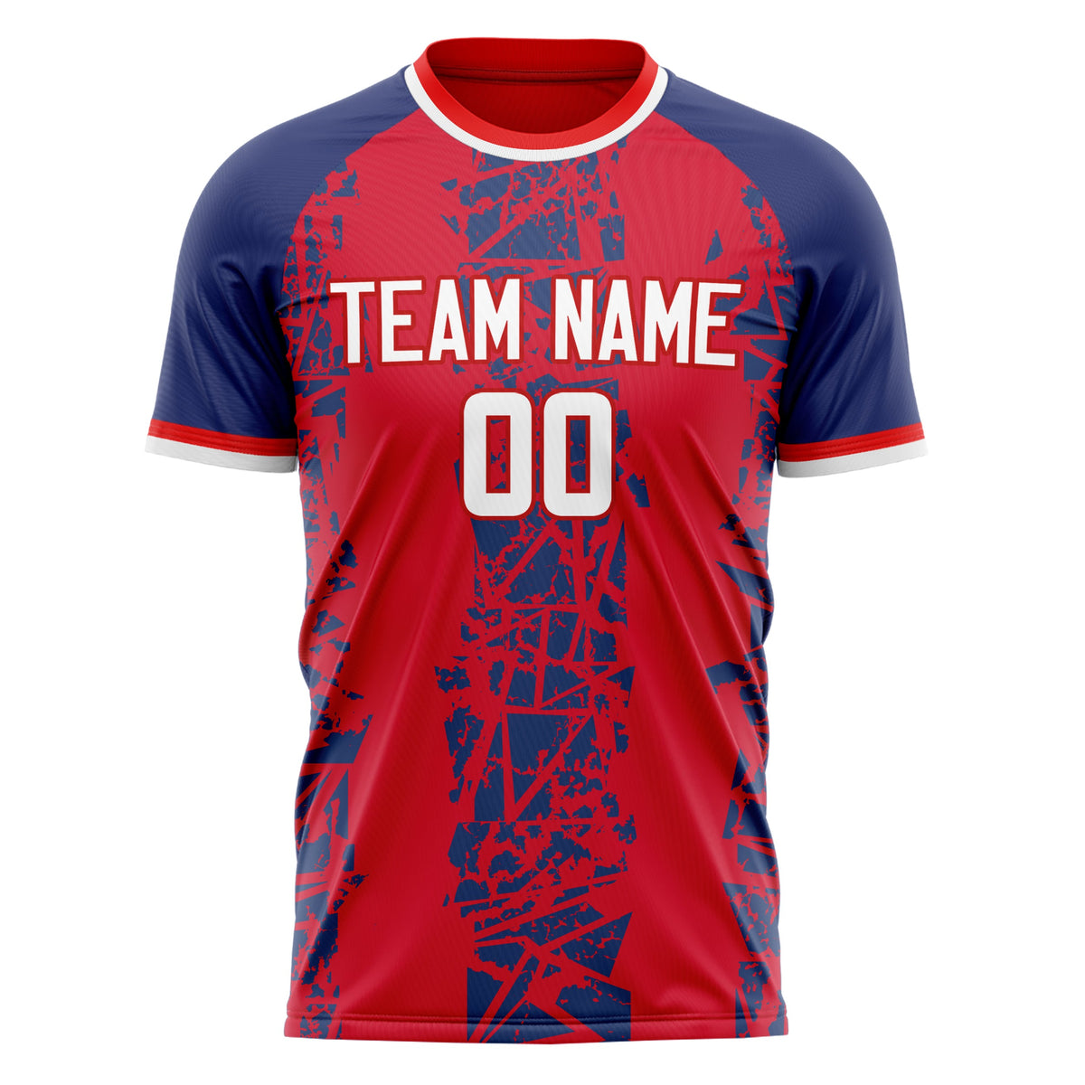 Custom Red Navy Pattern Soccer Jersey