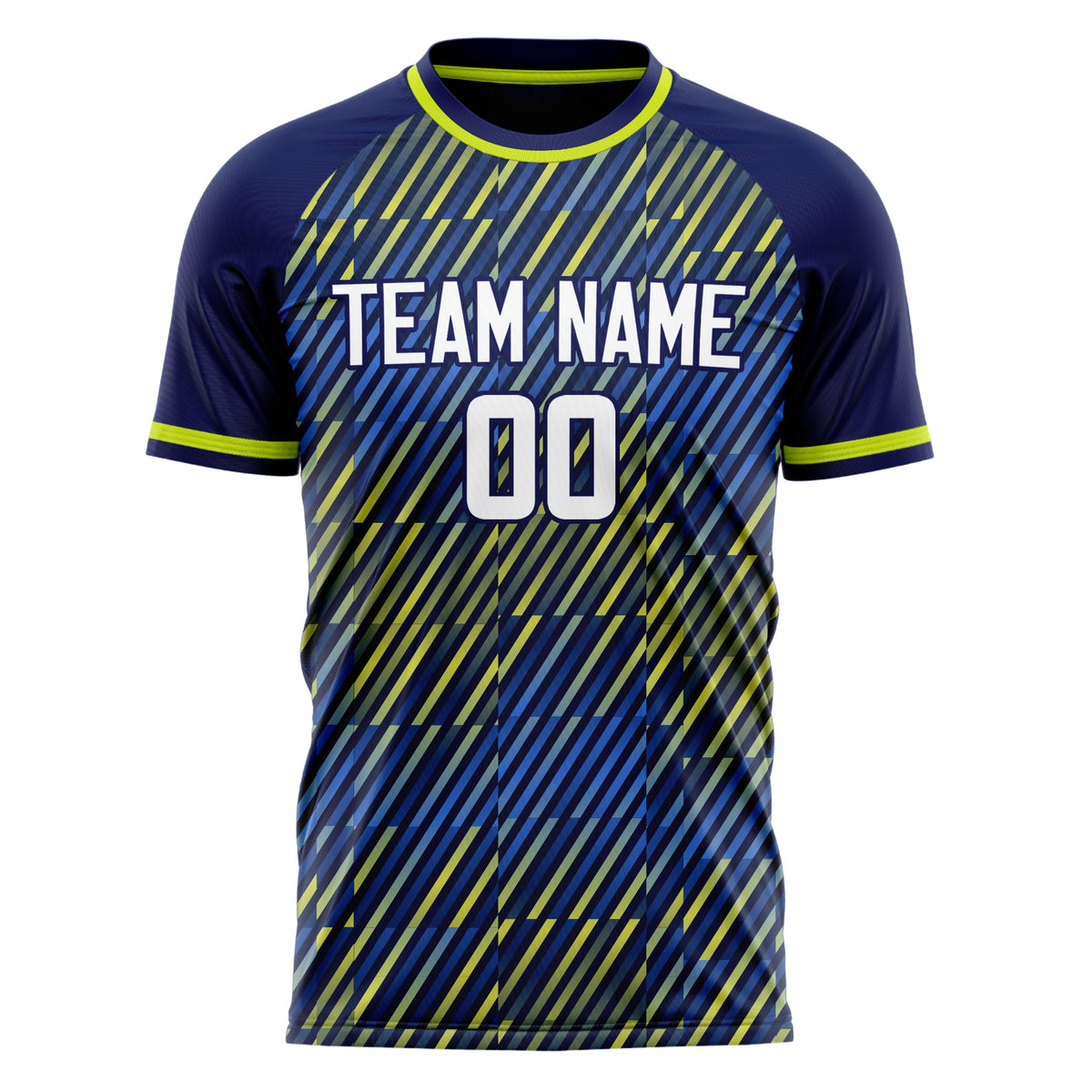 Custom Navy Yellow Pattern Soccer Jersey