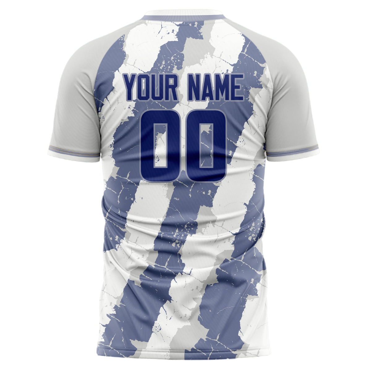 Custom White Greyish Blue Pattern Soccer Jersey