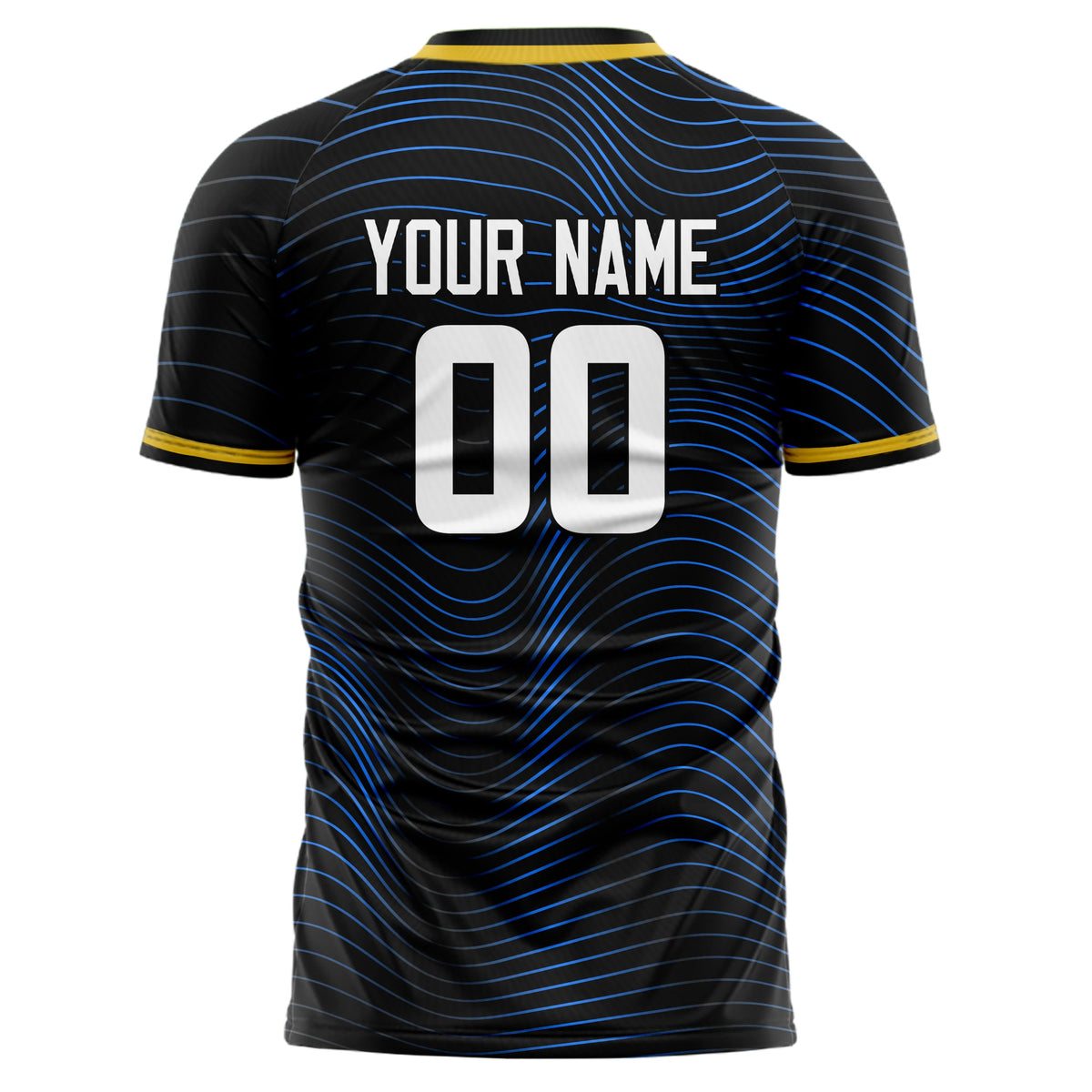 Custom Black Blue Pattern Soccer Jersey