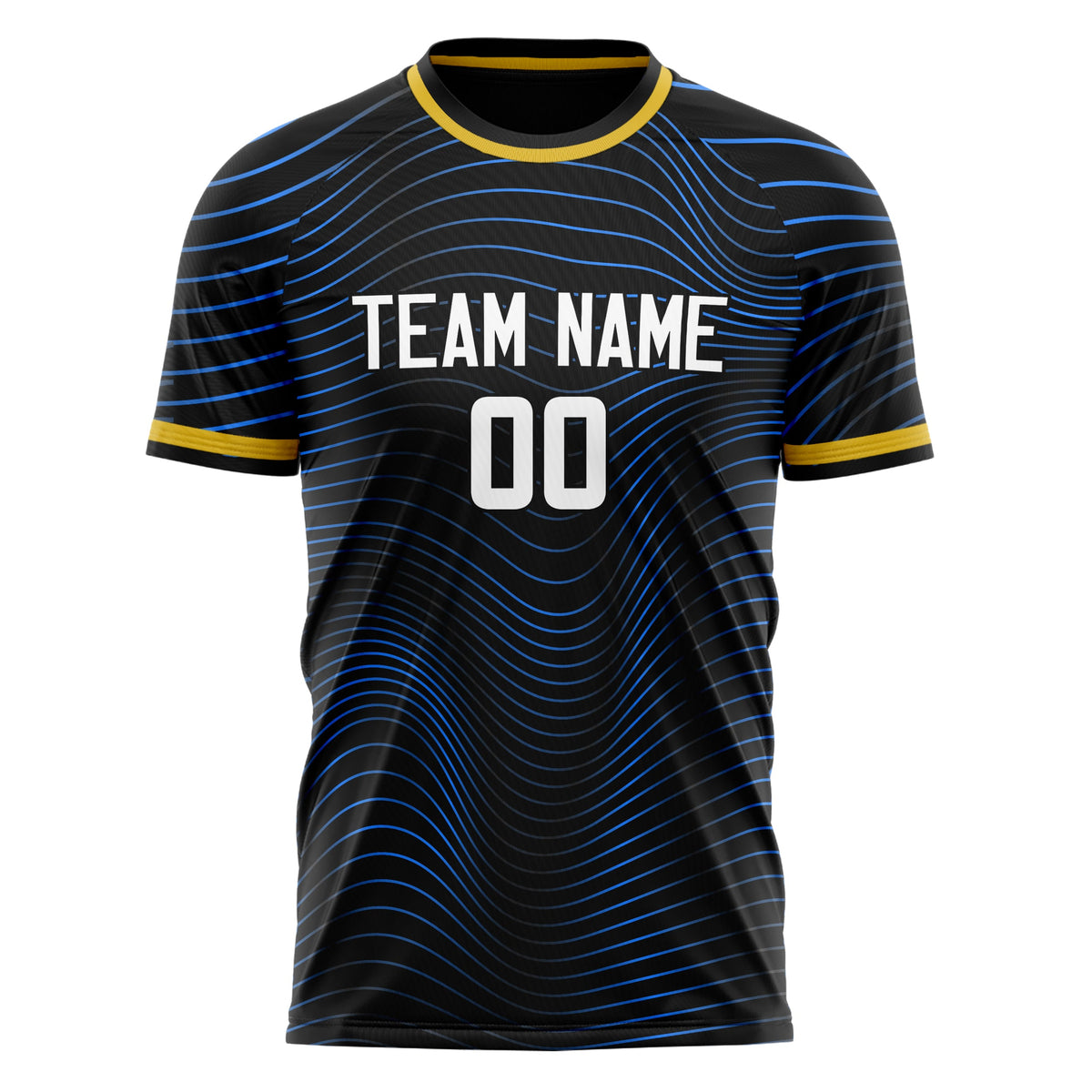 Custom Black Blue Pattern Soccer Jersey