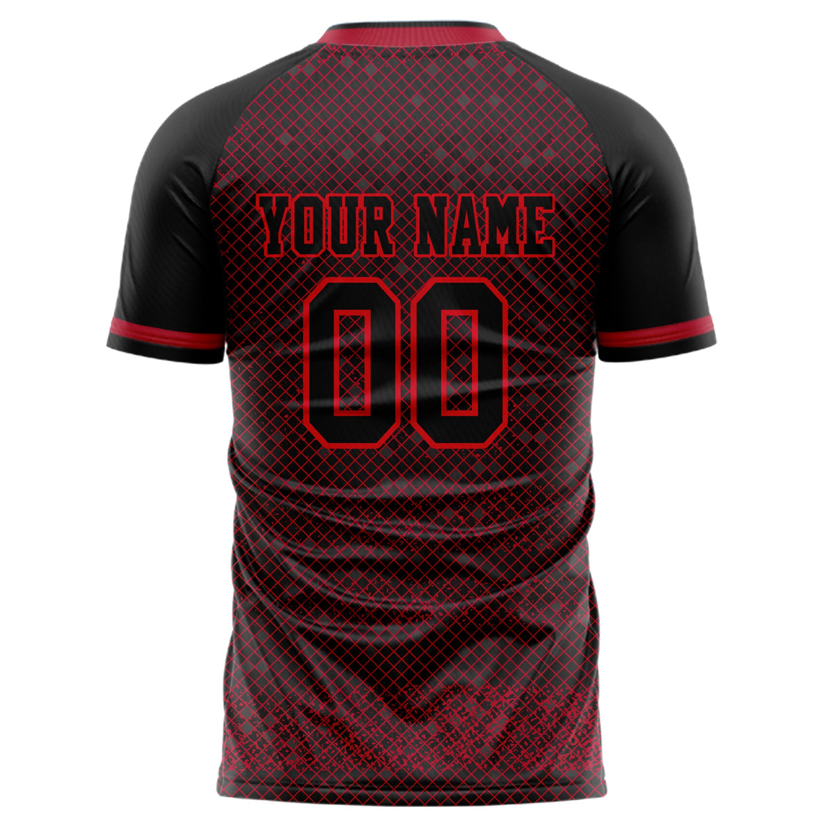 Custom Black Red Pattern Soccer Jersey