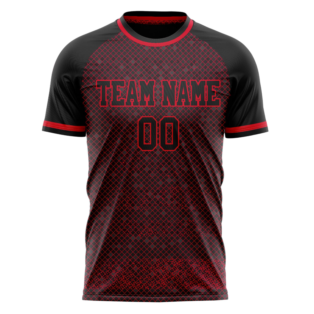 Custom Black Red Pattern Soccer Jersey