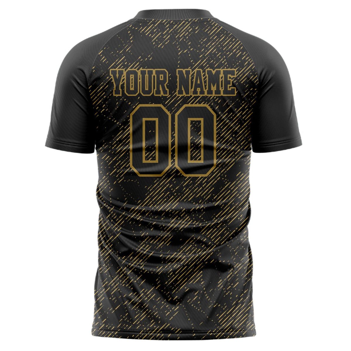 Custom Black Old Gold Pattern Soccer Jersey