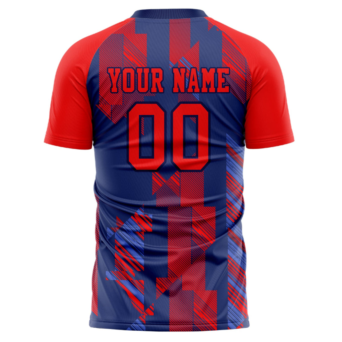 Custom Red Navy Pattern Soccer Jersey