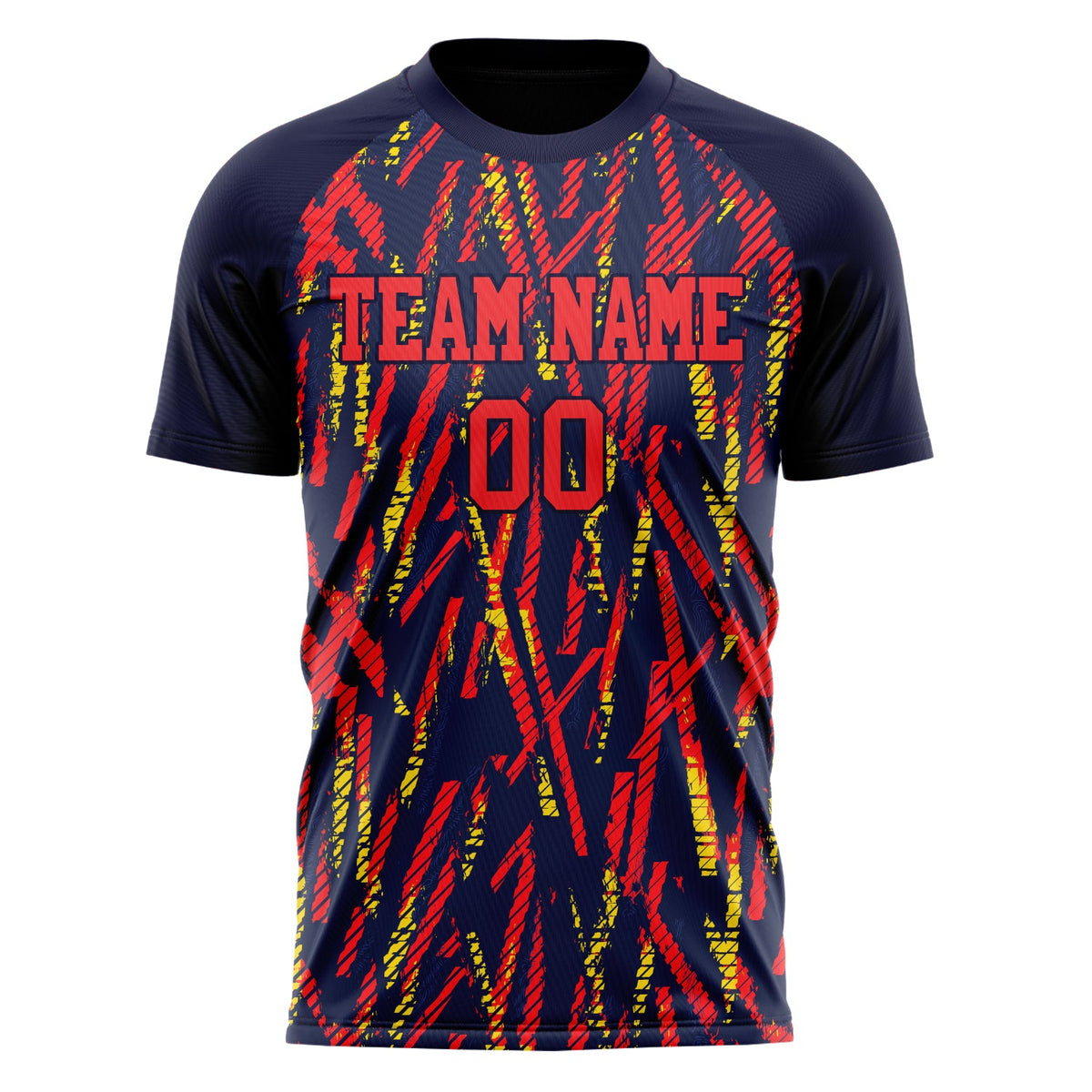 Custom Red Navy Pattern Soccer Jersey