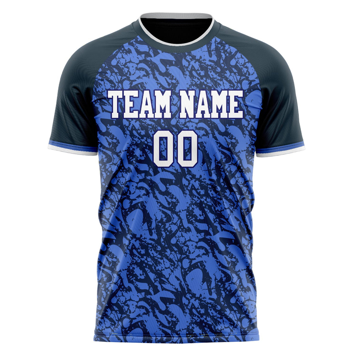 Custom Blue Black Pattern Soccer Jersey