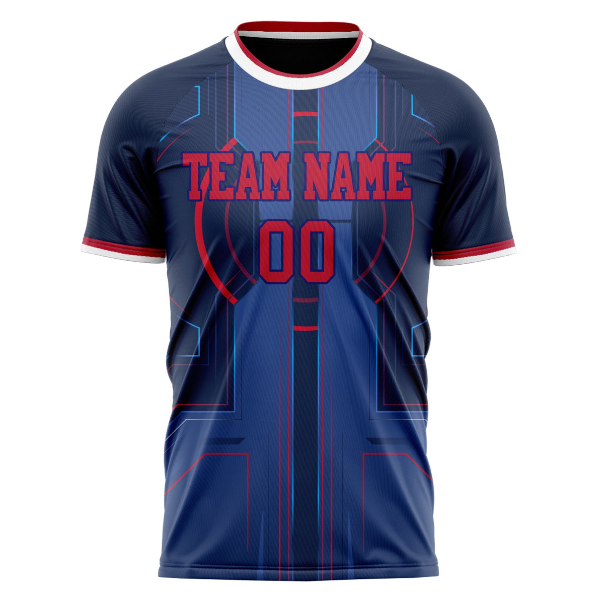 Custom Navy Red Pattern Soccer Jersey