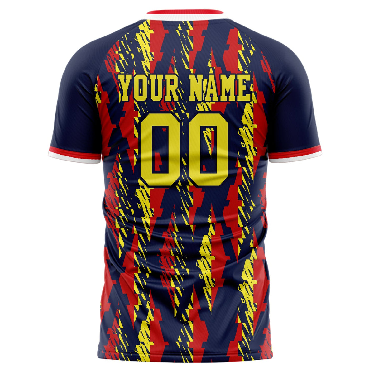 Custom Navy Red Pattern Soccer Jersey