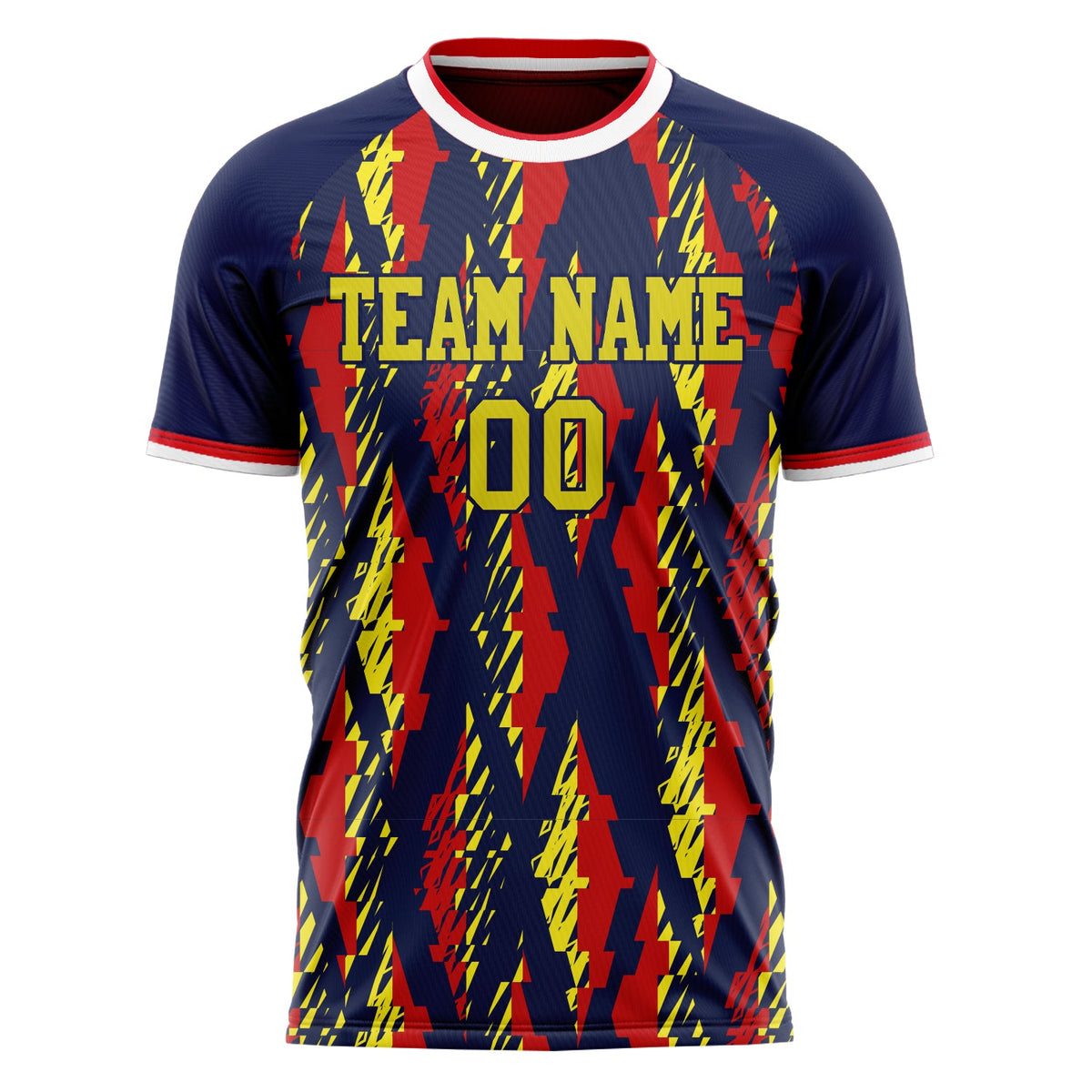 Custom Navy Red Pattern Soccer Jersey