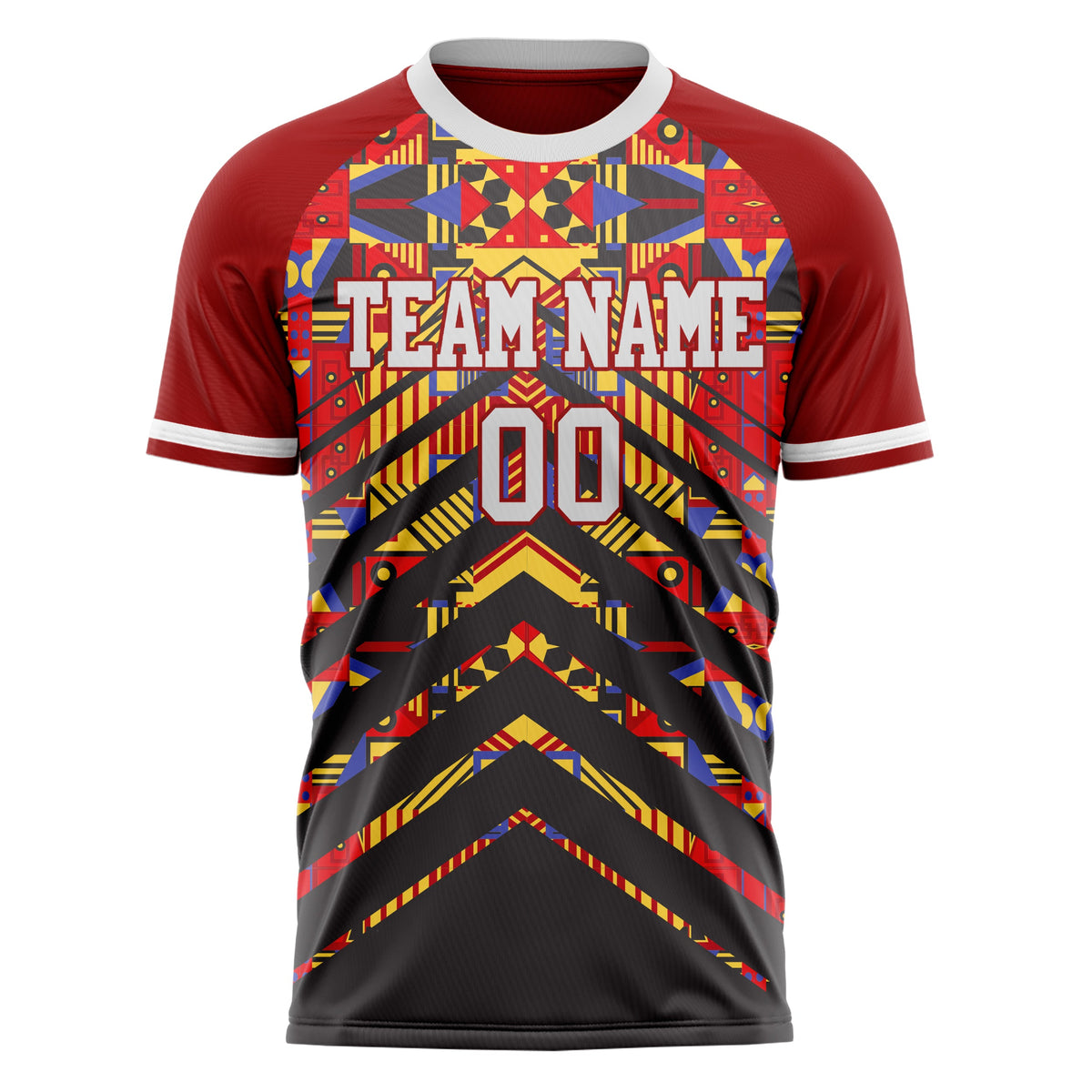 Custom Red Black Pattern Soccer Jersey