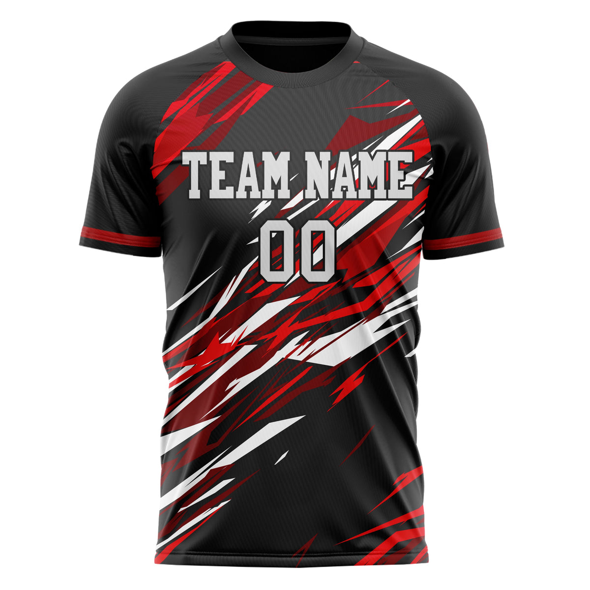 Custom Black Red Pattern Soccer Jersey