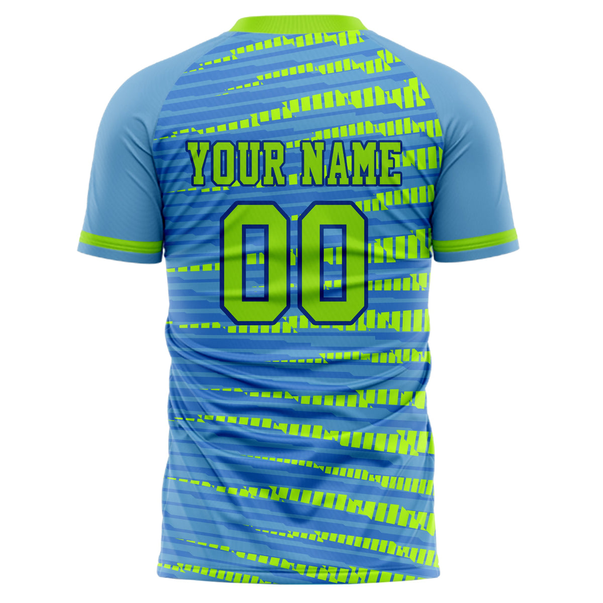 Custom Light Blue Neon Green Pattern Soccer Jersey