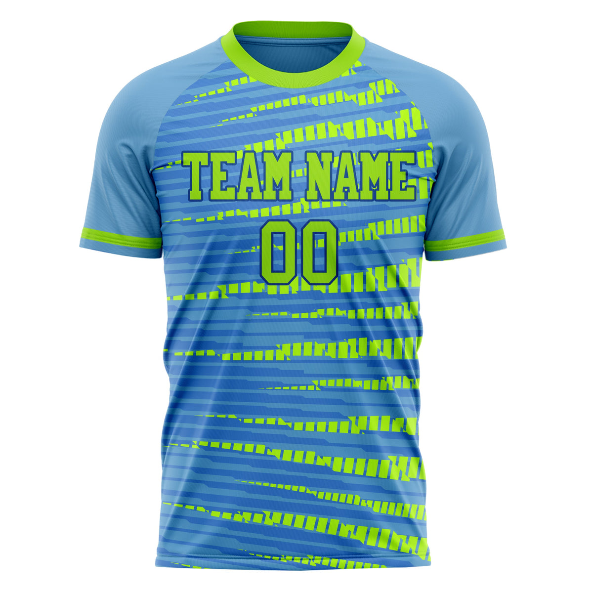 Custom Light Blue Neon Green Pattern Soccer Jersey