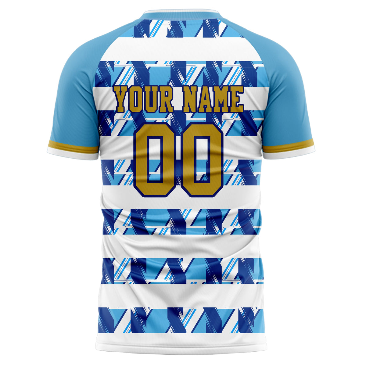 Custom Light Blue White Pattern Soccer Jersey