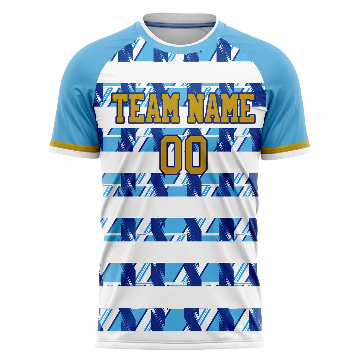 Custom Light Blue White Pattern Soccer Jersey