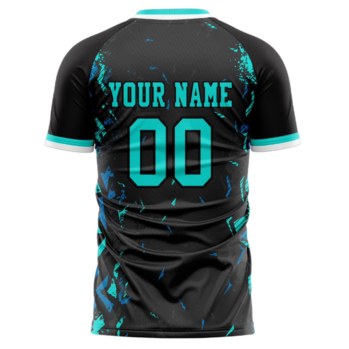 Custom Black Teal Pattern Soccer Jersey