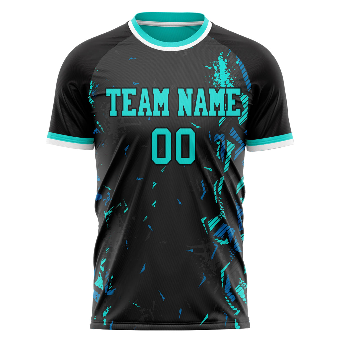 Custom Black Teal Pattern Soccer Jersey