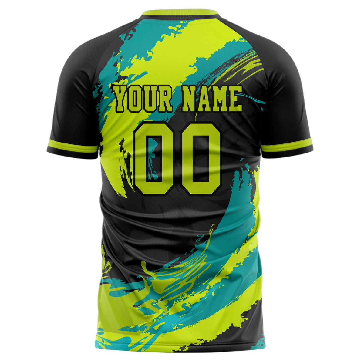 Custom Black Teal Pattern Soccer Jersey