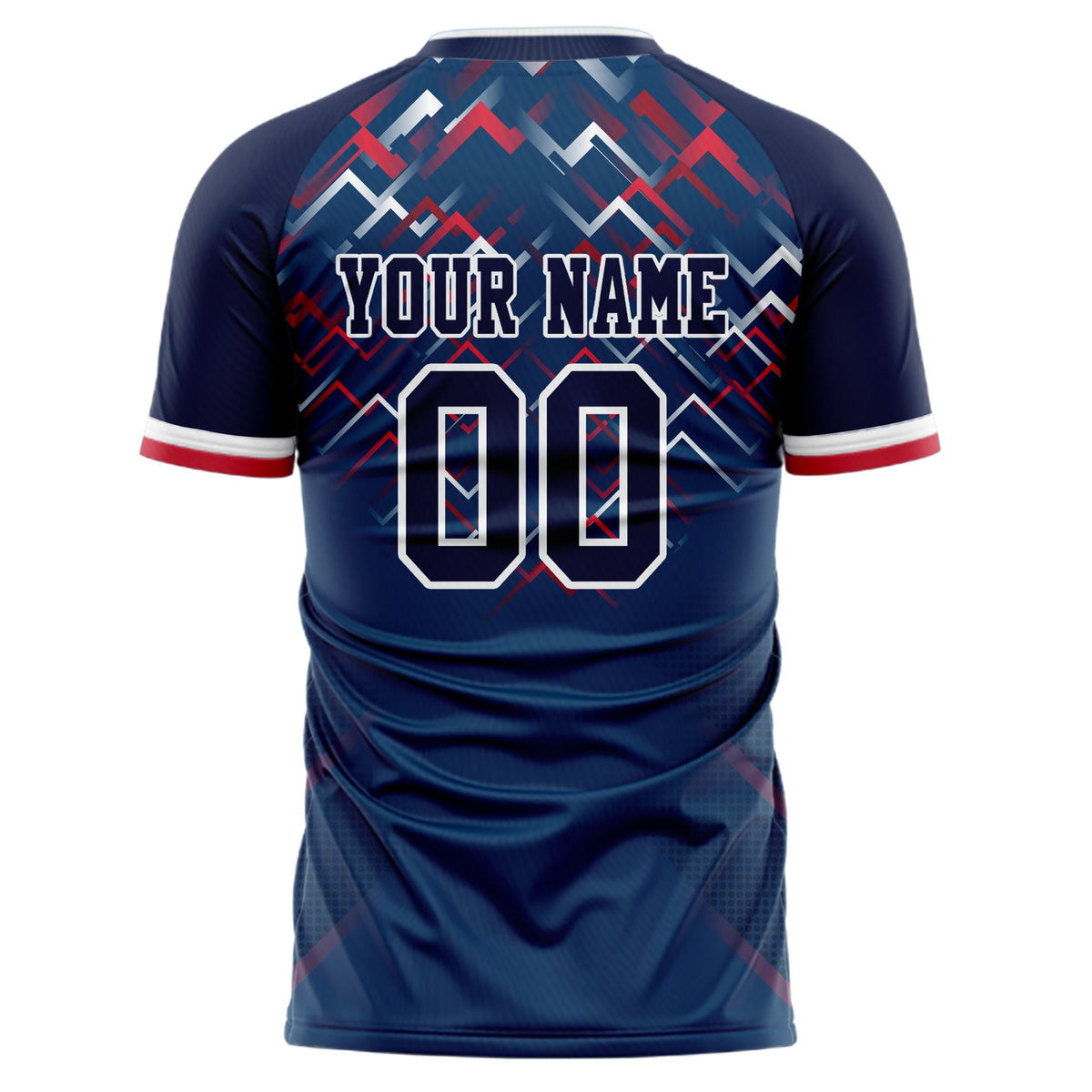 Custom Navy Red Pattern Soccer Jersey