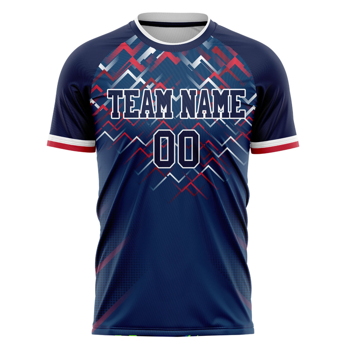 Custom Navy Red Pattern Soccer Jersey