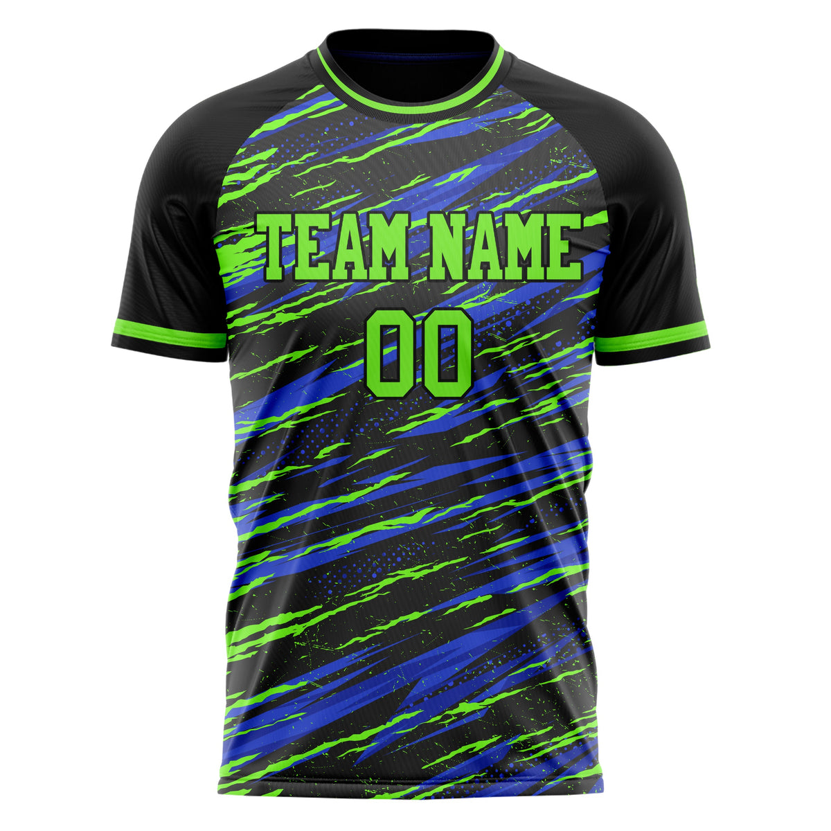 Custom Black Neon Green Pattern Soccer Jersey